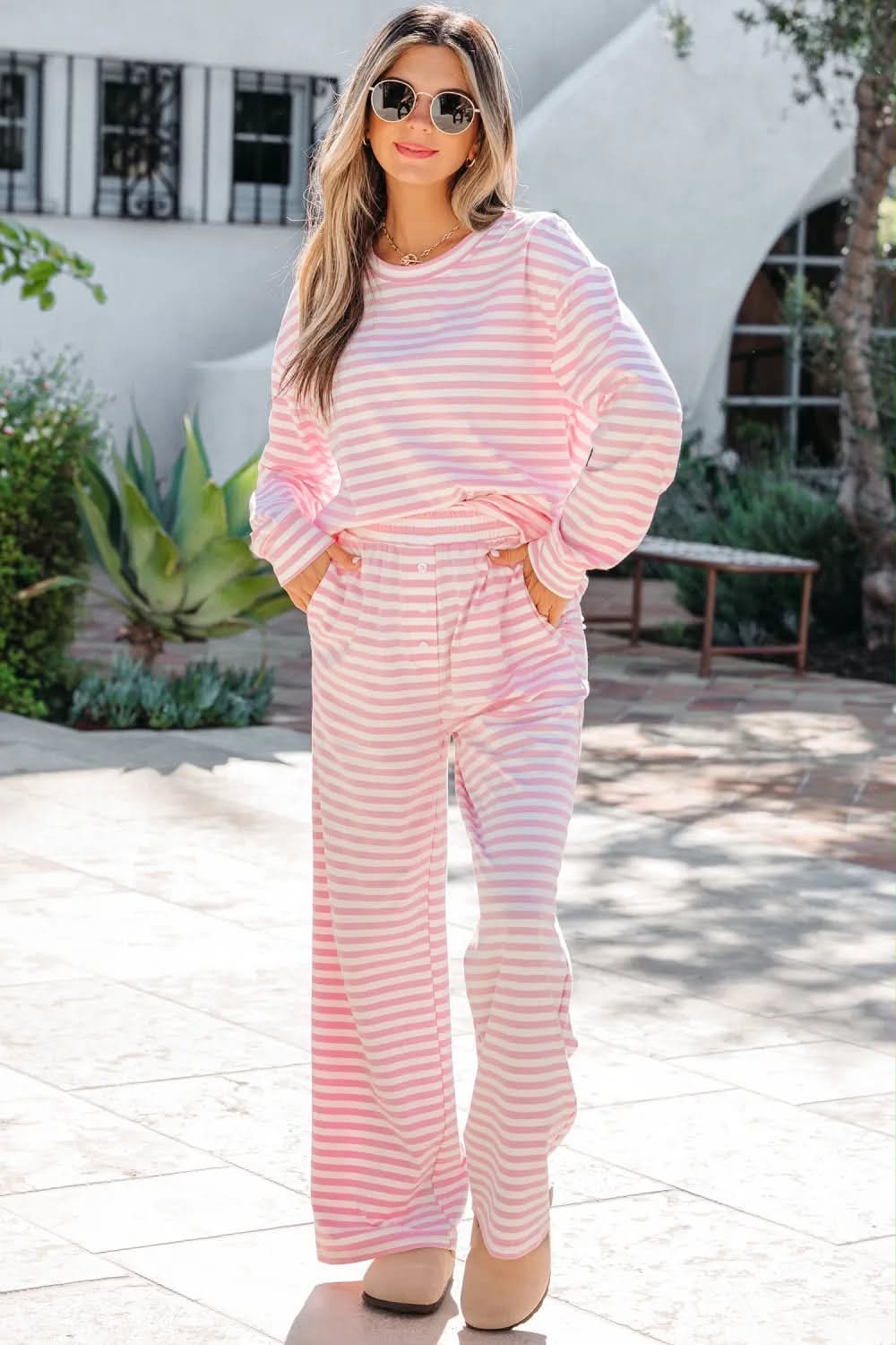 Pink Stripe Casual Set