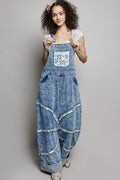 POL Casual Straight Leg Lace Trim Adjustable Strap Overalls
