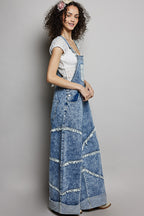 POL Casual Straight Leg Lace Trim Adjustable Strap Overalls