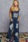 POL Crochet Contrast Patch Detail Chest Pocket Woven Overalls