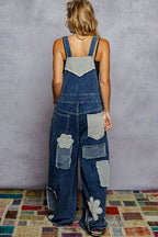 POL Crochet Contrast Patch Detail Chest Pocket Woven Overalls