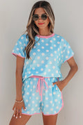 Polka Dot Lounge Set Contrast Trim Tee and Shorts