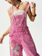 Bohemela Women Pink Denim Cropped Jumpsuit