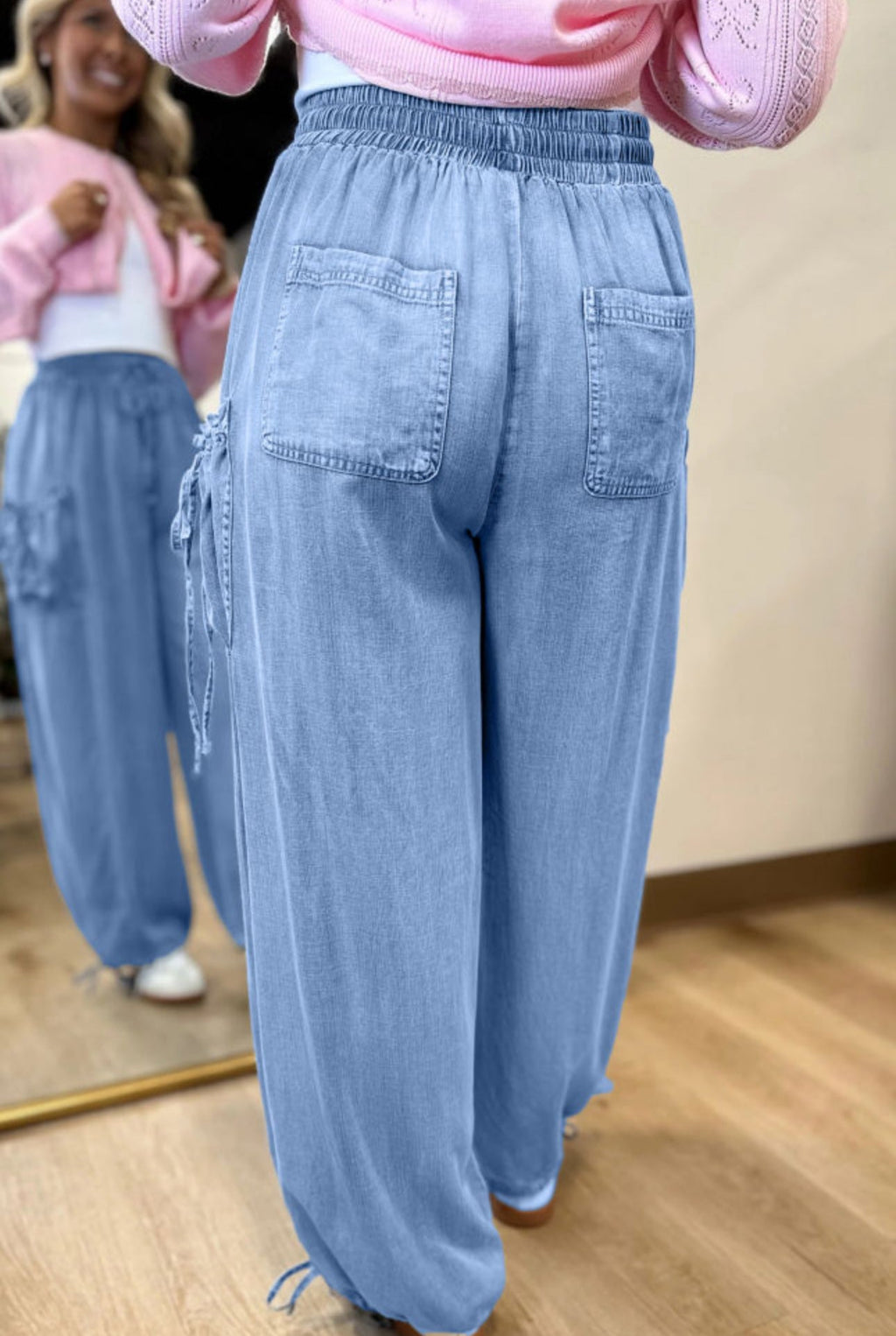 Taking It Easy Tie Waist Cargo Denim Pants